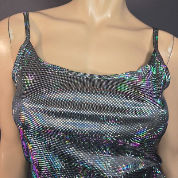 Vintage 90s Y2k Le Chateau Silver Metallic Iridescent Stars Tank Top Size M - Picture 3 of 11